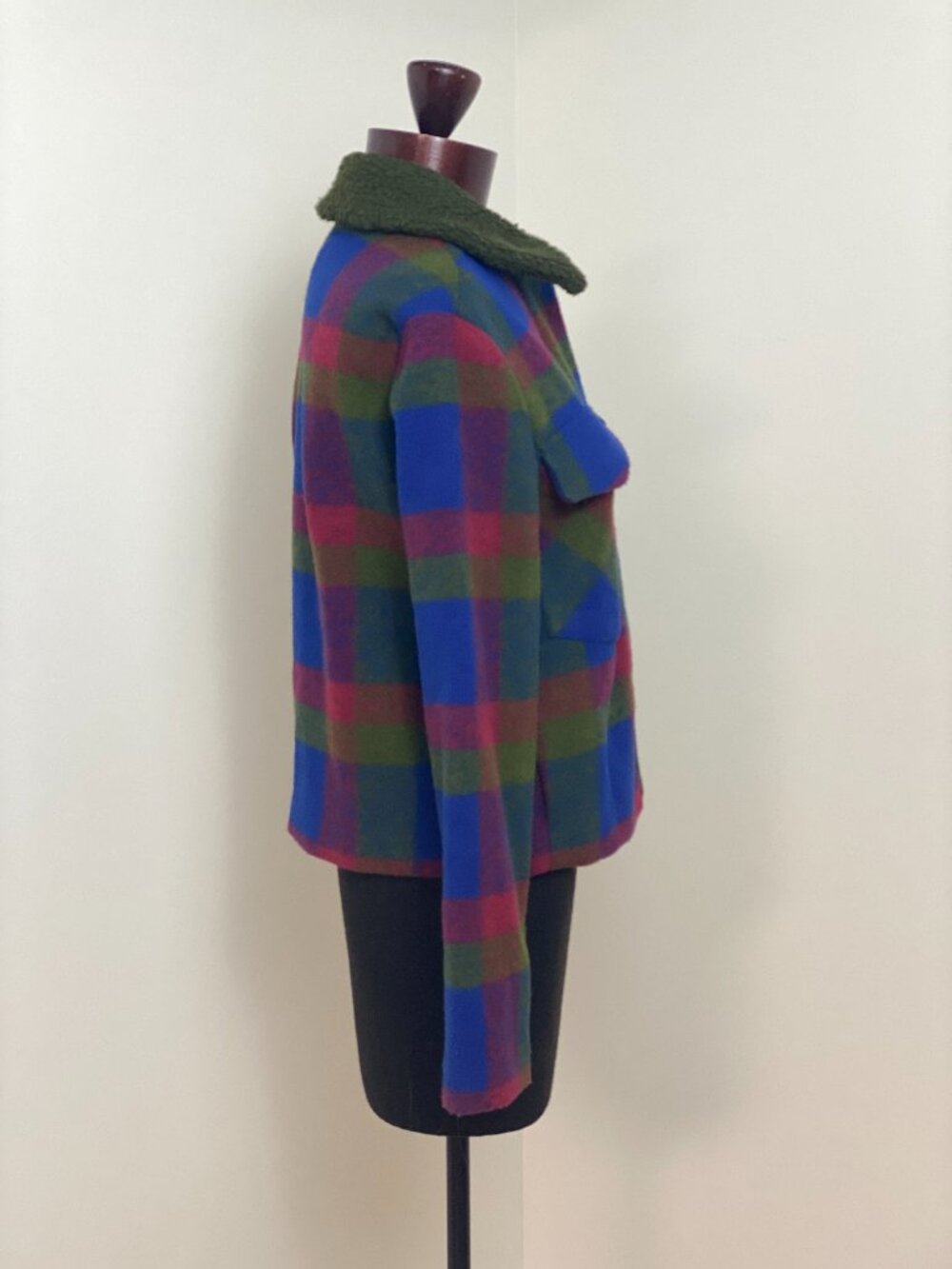 Hutch Anthropologie Plaid Cropped Jacket Olive Sherpa Collar Size XS - Picture 2 of 13